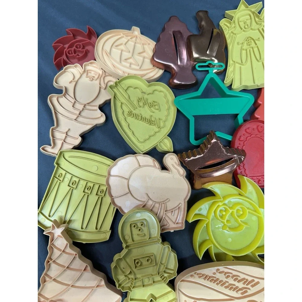 Vintage Lot of 38 Cookie Cutters Wilton Plastic Metal Holiday Christmas Birthday